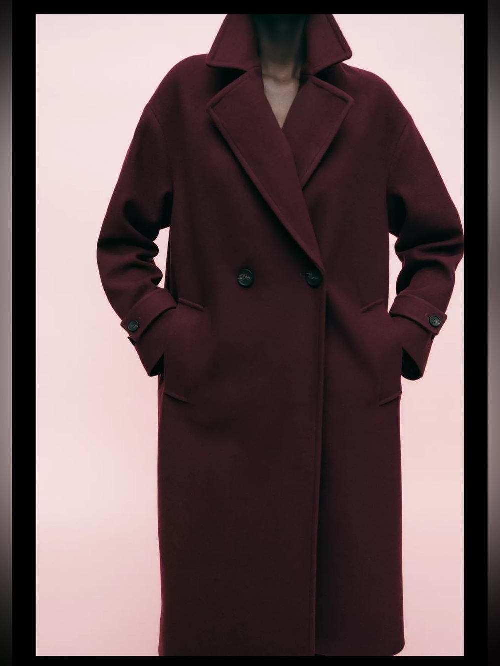 Zara Oversized Double-Breasted Trench Coat in Deep Wine - Picture 5 of 5